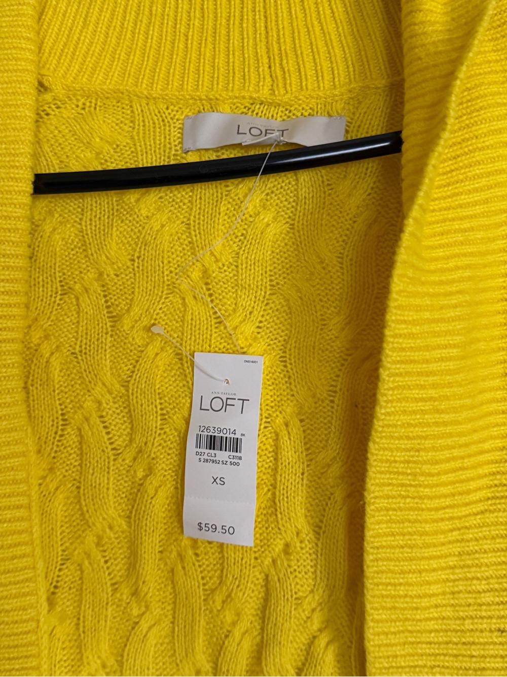 LOFT Yellow Cable Knit Open-Front Cardigan
